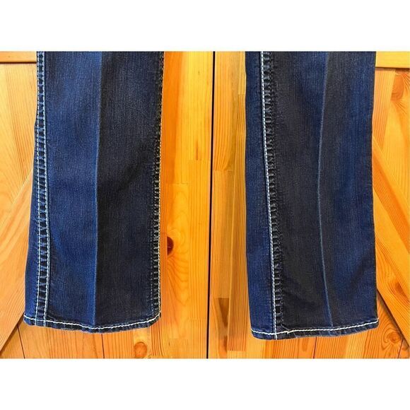 Silver Jeans Frances 18" womens size 28 x 33 distressed bootcut dark wash (3327) - Picture 2 of 9